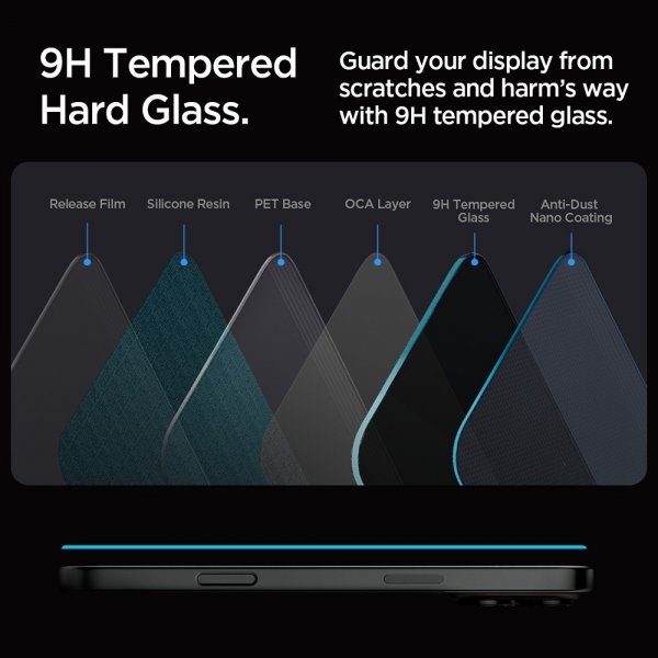 Spigen iPhone 16 Pro/iPhone 17/17 Pro -näytönsuoja GLAS.tR EZ Fit Privacy 2-pack