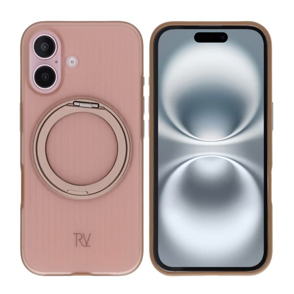 Rvelon iPhone 16 -suojakuori pyörivällä MagSafe-jalustalla, ruskea