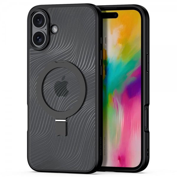 Dux Ducis iPhone 16 -kuori, Aimo Series MagSafe -tukijalka, musta