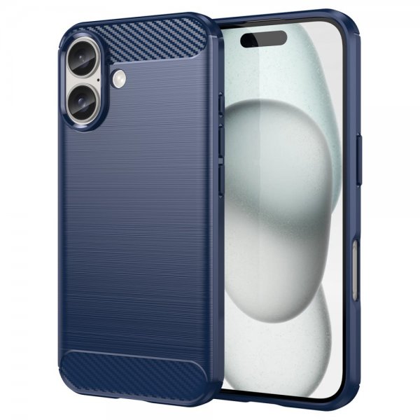 iPhone 16 Kuori Harjattu hiilikuitukuviointi Sininen