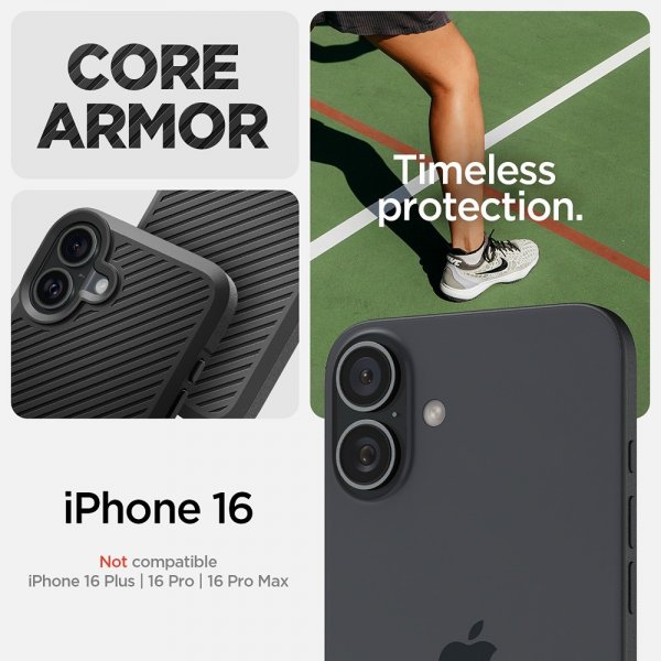 Spigen iPhone 16 -suojakuori Core Armor, mattamusta