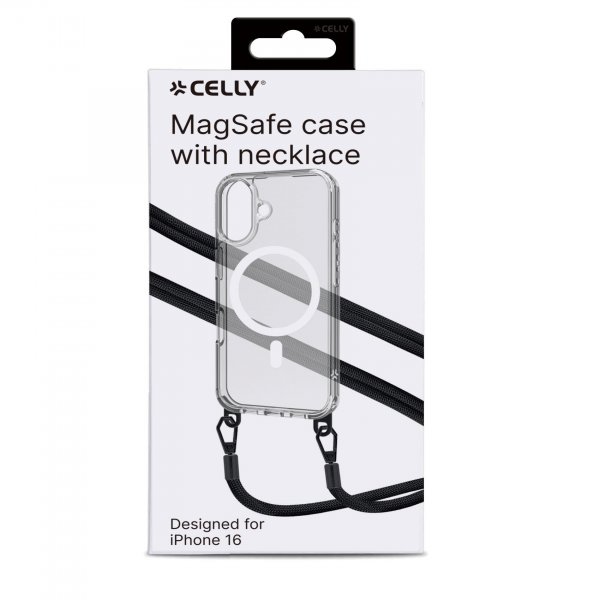 Celly iPhone 16 Freedom Necklace MagSafe -kuori, läpinäkyvä