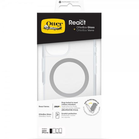 Otterbox iPhone 16 -suojakuori, jossa React MagSafe + Glass -näytönsuoja