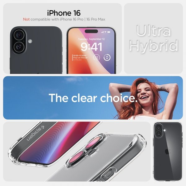 Spigen iPhone 16 -suojakuori Ultra Hybrid Crystal Clear