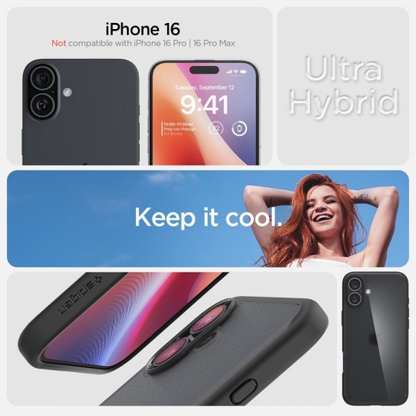 Spigen iPhone 16 -suojakuori Ultra Hybrid Frost Black