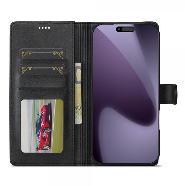 Lc.Imeeke iPhone 17 Pro -kotelo korttipaikalla ja jalustatoiminnolla, musta