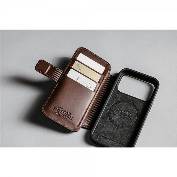 Nomad iPhone 17 Pro Modern Leather Folio -suojakotelo, Horween Rustic Brown