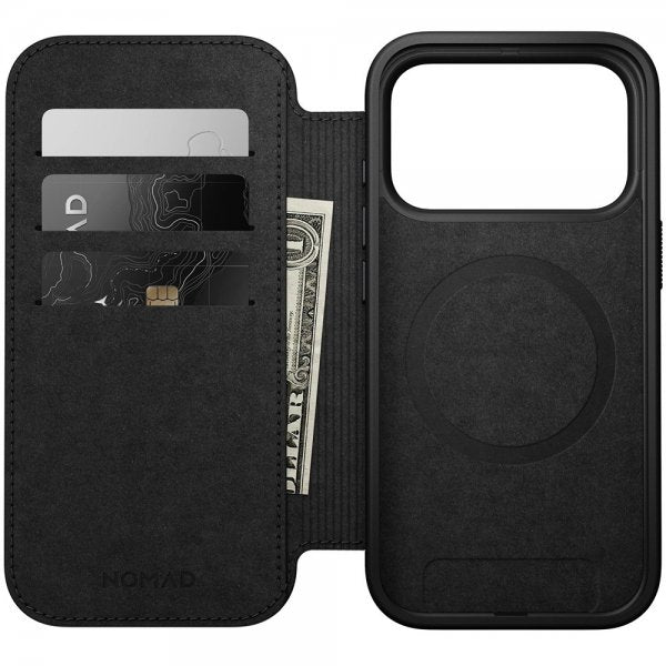 Nomad iPhone 17 Pro Modern Leather Folio -suojakotelo, musta