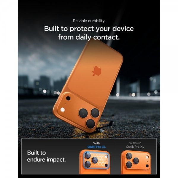 Spigen iPhone 17 Pro kameran suojalasi Glas.tR EZ Fit Optik Pro XL Oranssi