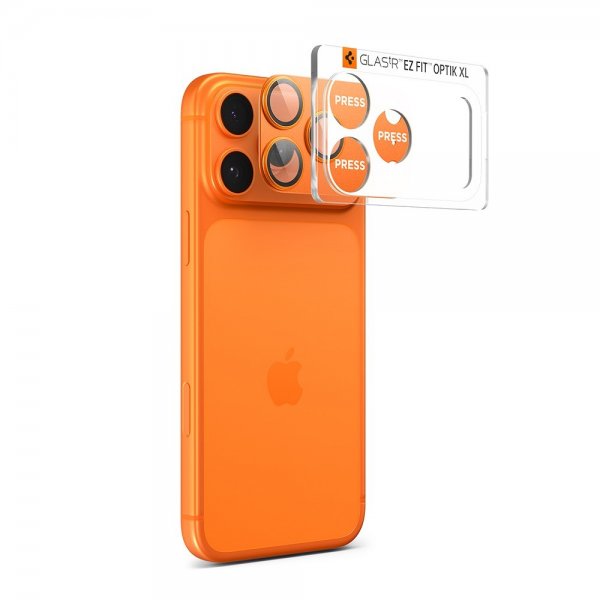 Spigen iPhone 17 Pro kameran suojalasi Glas.tR EZ Fit Optik Pro XL Oranssi