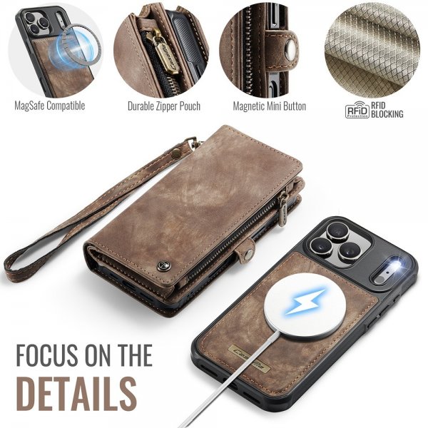 CaseMe iPhone 17 Pro Max -suojakotelo, 008 Series, irrotettava kuori, ruskea