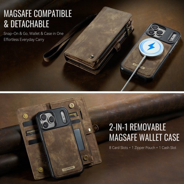 CaseMe iPhone 17 Pro Max -suojakotelo, 008 Series, irrotettava kuori, ruskea