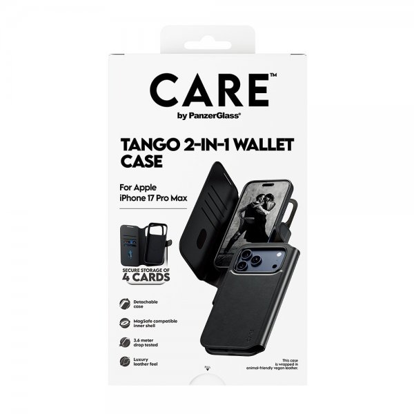 CARE by PanzerGlass iPhone 17 Pro Max Tango Two-in-One Wallet MagSafe -suojakotelo, musta