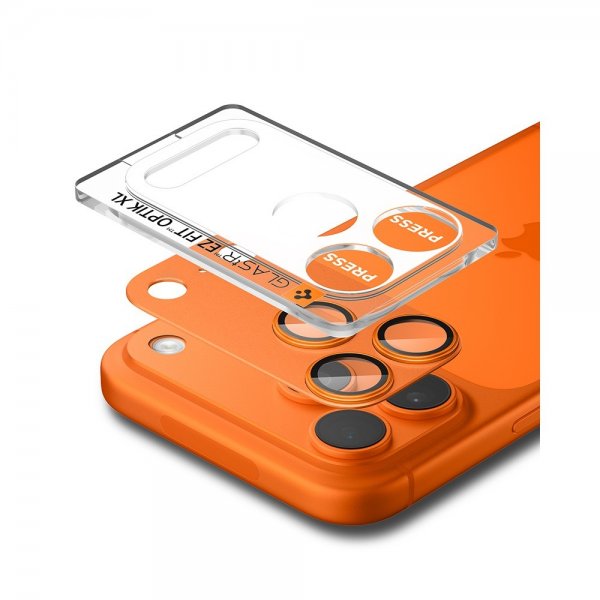 Spigen iPhone 17 Pro Max Kamerasuojalasi Glas.tR EZ Fit Optik Pro XL Oranssi