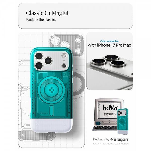 Spigen iPhone 17 Pro Max -kuori Classic C1 MagFit Bondi Blue