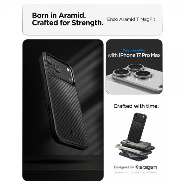 Spigen iPhone 17 Pro Max -kuori Enzo Aramid T MagFit, musta
