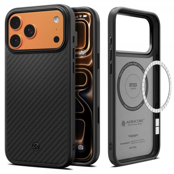 Spigen iPhone 17 Pro Max -kuori Enzo Aramid T MagFit, musta