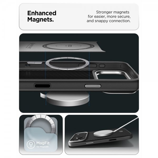 Spigen iPhone 17 Pro Max -kuori Enzo Aramid T MagFit musta hopea