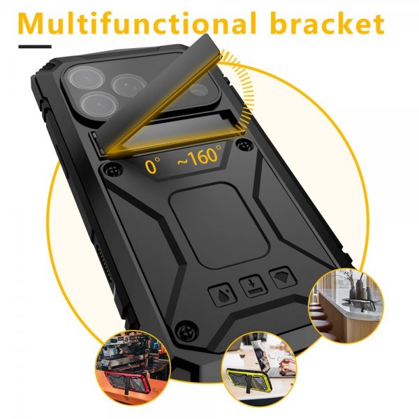 R-JUST iPhone 17 Pro Max -kuori metallinen iskunkestävä musta
