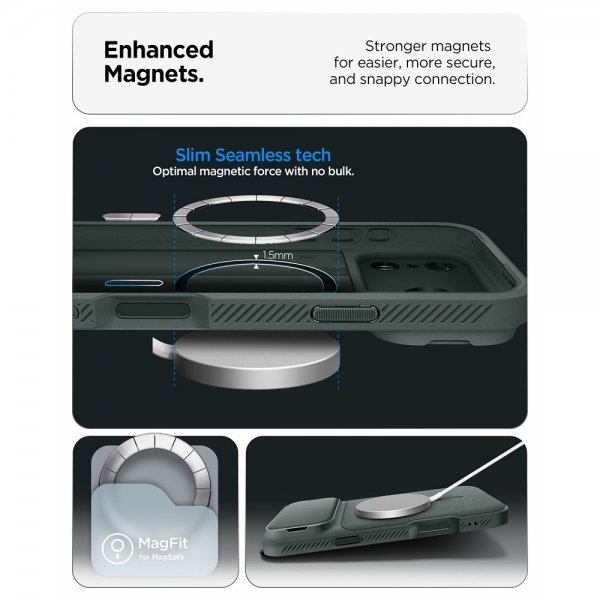 Spigen iPhone 17 Pro Max -kuori Optik Armor MagFit Abyss Green