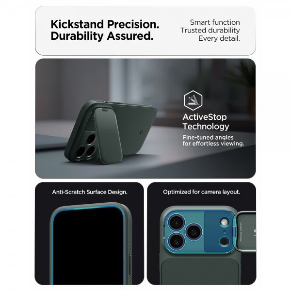 Spigen iPhone 17 Pro Max -kuori Optik Armor MagFit Abyss Green