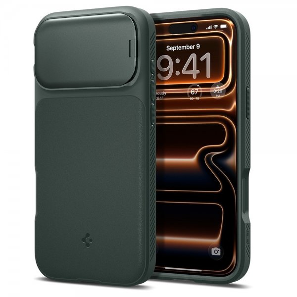 Spigen iPhone 17 Pro Max -kuori Optik Armor MagFit Abyss Green