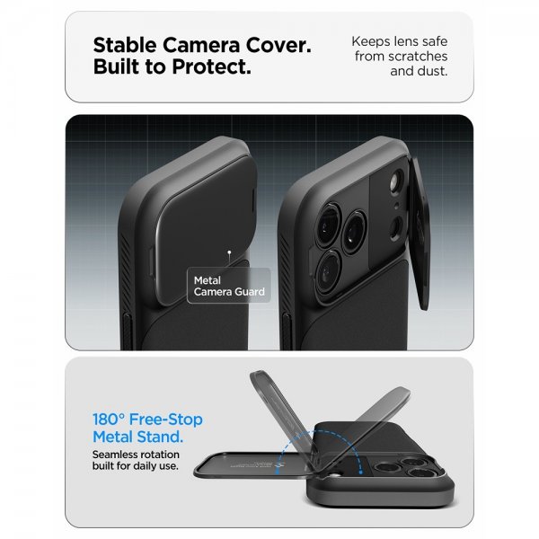 Spigen iPhone 17 Pro Max -kuori Optik Armor MagFit Musta