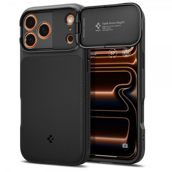 Spigen iPhone 17 Pro Max -kuori Optik Armor MagFit Musta