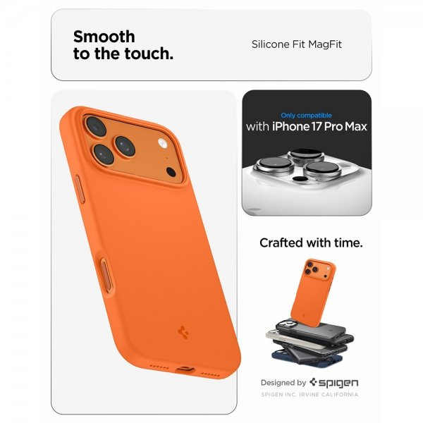 Spigen iPhone 17 Pro Max -kuori Silicone Fit MagFit Cosmic Orange