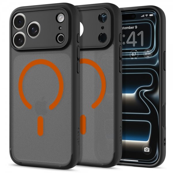 Spigen iPhone 17 Pro Max -kuori Ultra Hybrid MagFit Frost Black Orange