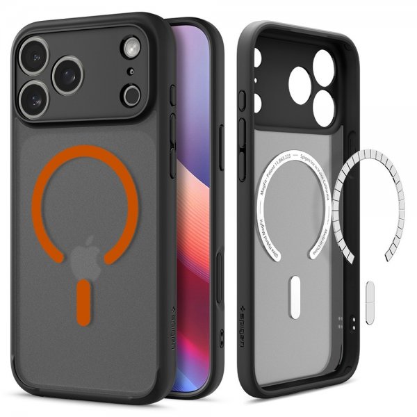 Spigen iPhone 17 Pro Max -kuori Ultra Hybrid MagFit Frost Black Orange