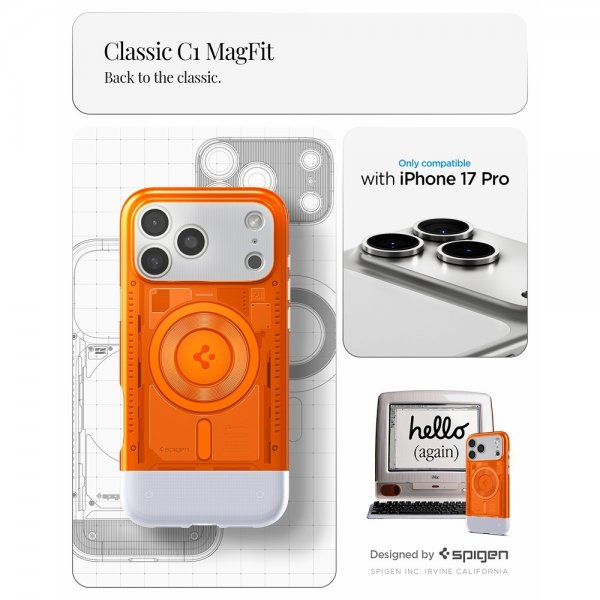 Spigen iPhone 17 Pro Classic C1 MagFit Tangerine -suojakuori