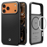 Spigen iPhone 17 Pro -kuori Enzo Aramid T MagFit musta hopea