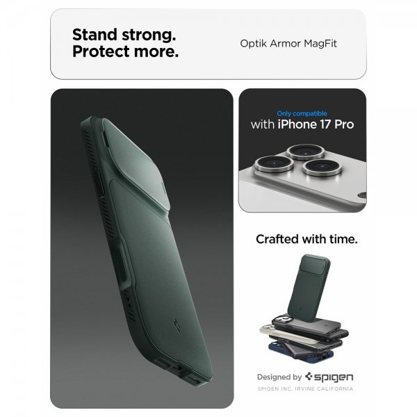 Spigen iPhone 17 Pro -kuori Optik Armor MagFit Abyss Green