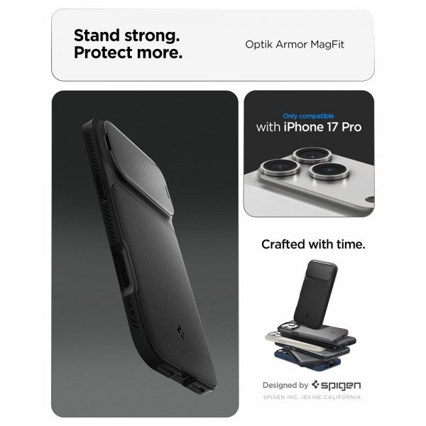 Spigen iPhone 17 Pro -kuori Optik Armor MagFit Musta