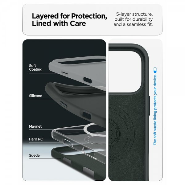 Spigen iPhone 17 Pro Silikonikuori Silicone Fit MagFit Abyss Green