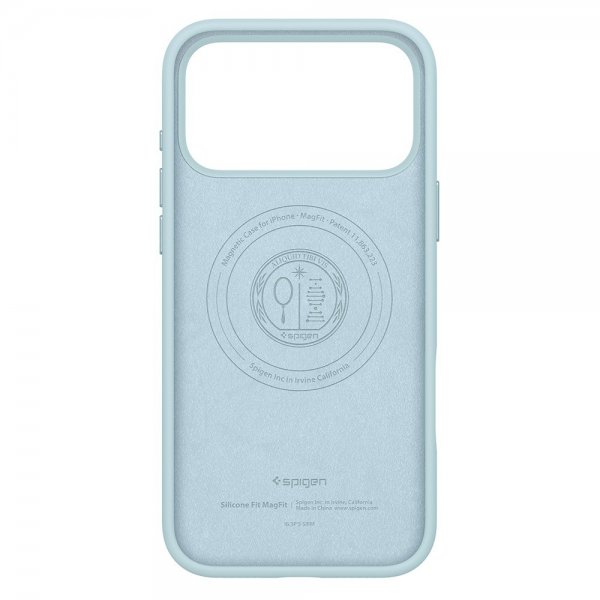 Spigen iPhone 17 Pro -kuori, Silicone Fit MagFit, Mute Blue