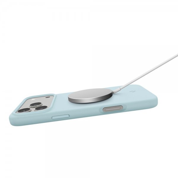Spigen iPhone 17 Pro -kuori, Silicone Fit MagFit, Mute Blue