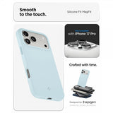 Spigen iPhone 17 Pro -kuori, Silicone Fit MagFit, Mute Blue