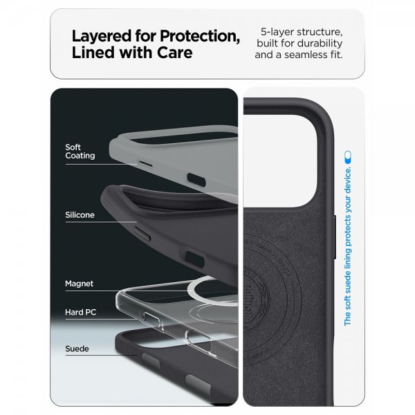 Spigen iPhone 17 Pro -kuori Silicone Fit MagFit musta
