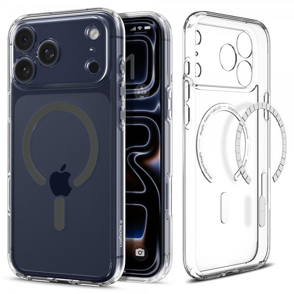 Spigen iPhone 17 Pro -suojakuori Ultra Hybrid MagFit Clear Graphite