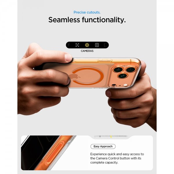 Spigen iPhone 17 Pro Ultra Hybrid MagFit kirkas oranssi kuori
