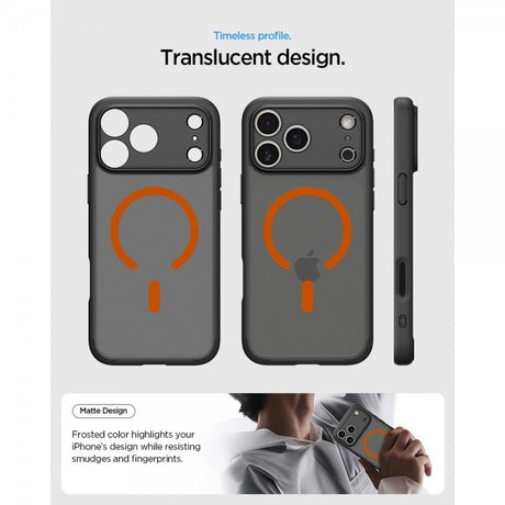 Spigen iPhone 17 Pro -suojakuori Ultra Hybrid MagFit Frost Black Orange