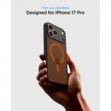 Spigen iPhone 17 Pro -suojakuori Ultra Hybrid MagFit Frost Black Orange