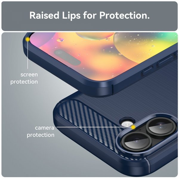 iPhone 17 kuori harjattua hiilikuitukuviota sininen