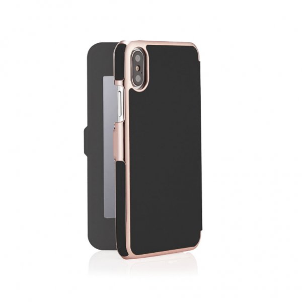 Pipetto iPhone XR Slim Wallet Mirror-kotelo, musta ruusukulta