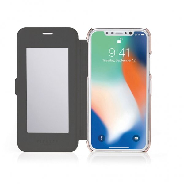 Pipetto iPhone XR Slim Wallet Mirror-kotelo, musta ruusukulta