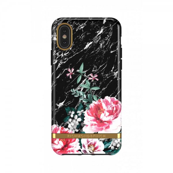 Richmond & Finch iPhone X/Xs -suojakuori, Black Marble Floral