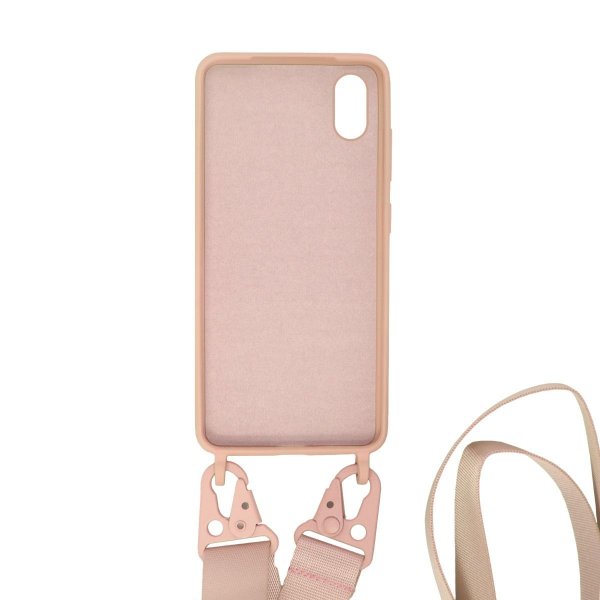 iPhone Xs Max Silikonkuori kaulanauhalla, vaaleanpunainen