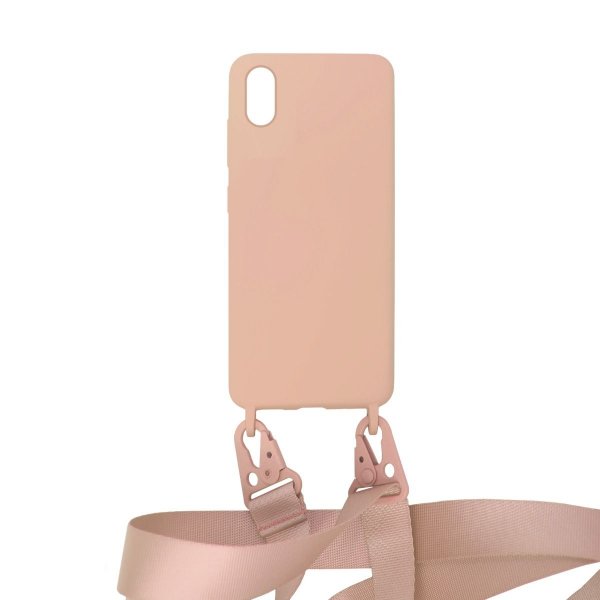 iPhone X/iPhone Xs Kuori Silikoni Kaulaketjulla Vaaleanpunainen